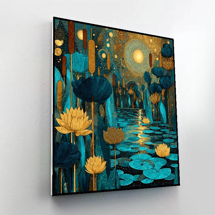 Gustav Klimt Inspired Moonlit Reed Lagoon Paint by numbers art