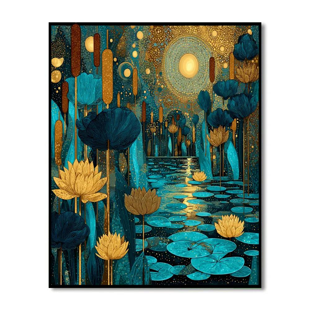 Gustav Klimt Inspired Moonlit Reed Lagoon Paint by numbers art