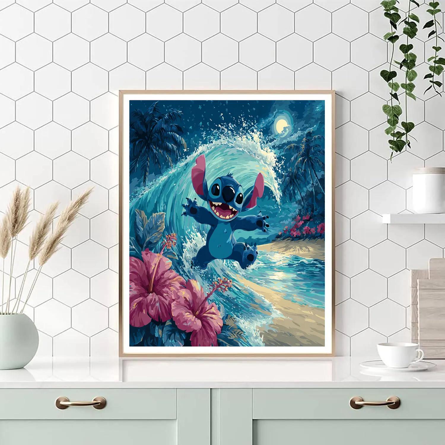 Stitch Moon Surf Disney Inspired Number painting