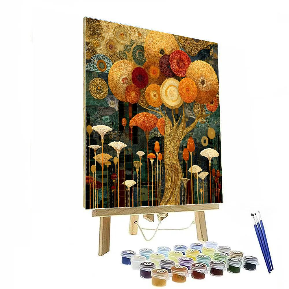 Gustav Klimt Inspired Golden Mycelium Garden Numbered painting kits