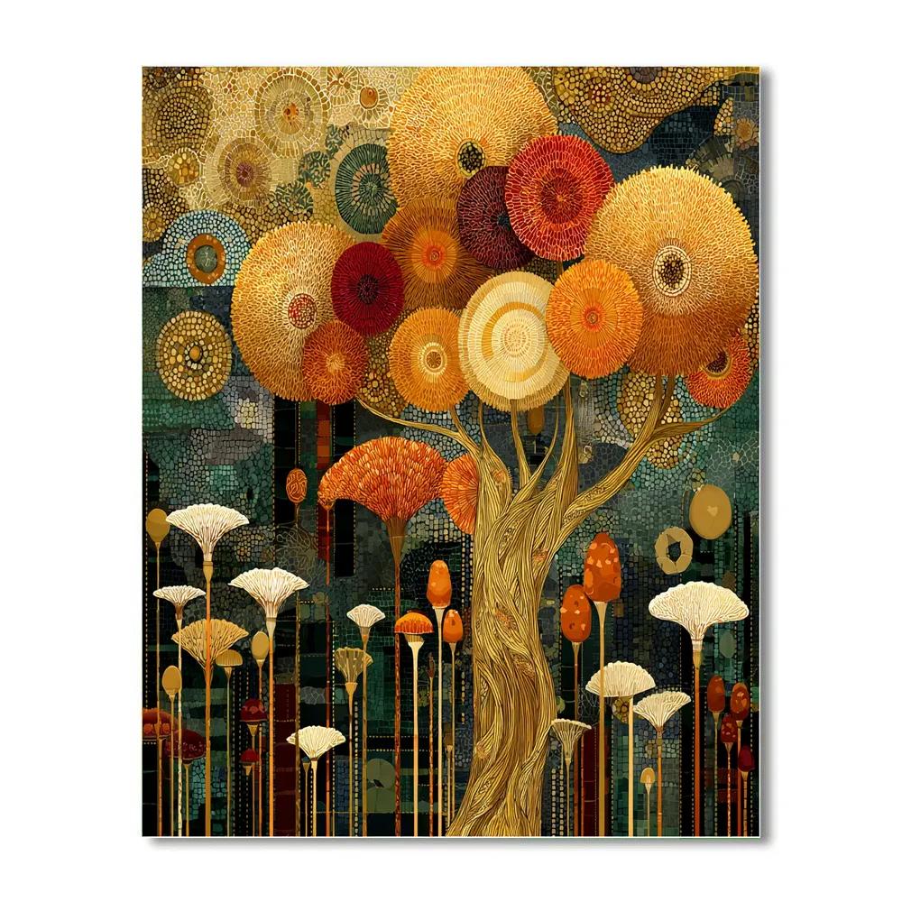 Gustav Klimt Inspired Golden Mycelium Garden Numbered painting kits