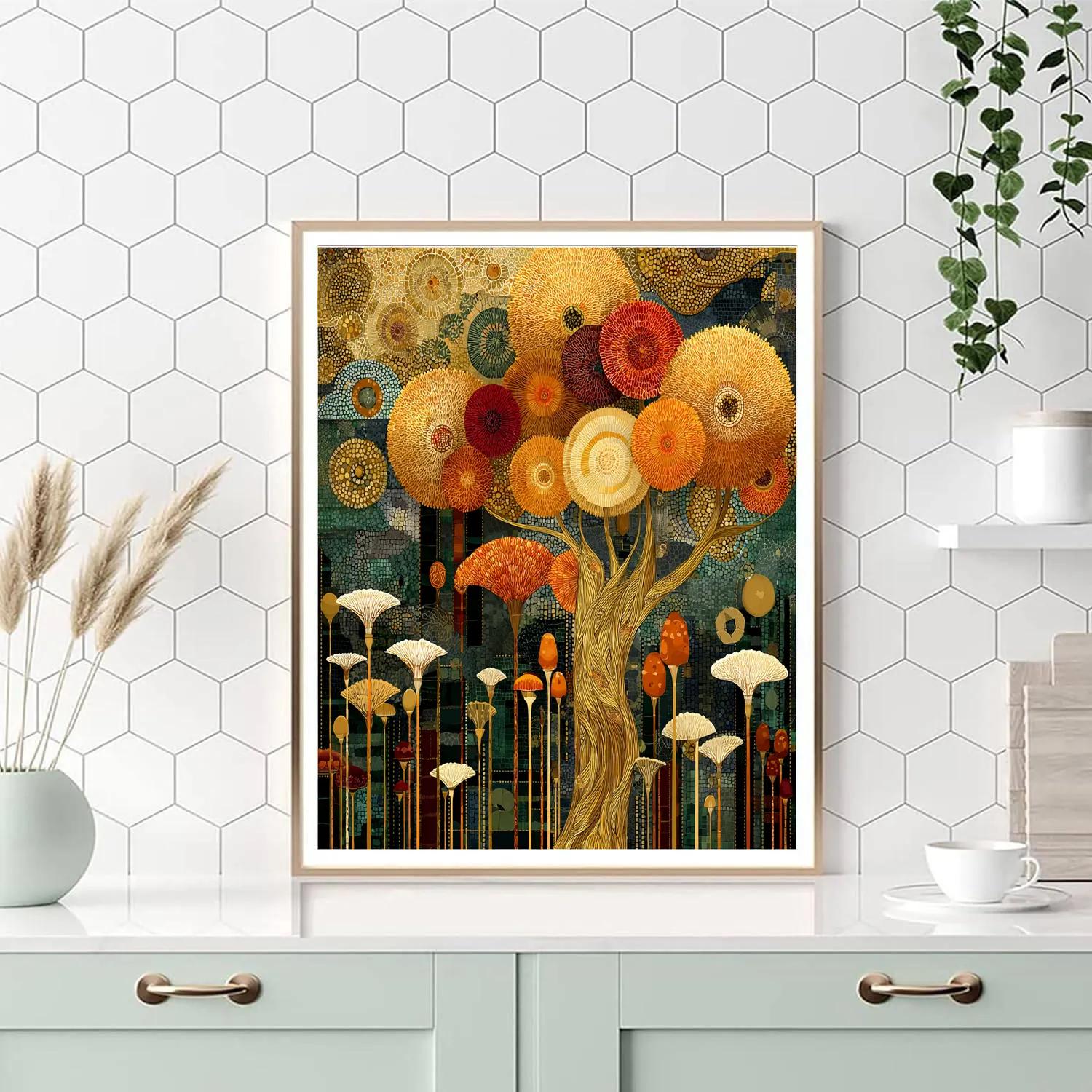 Gustav Klimt Inspired Golden Mycelium Garden Numbered painting kits