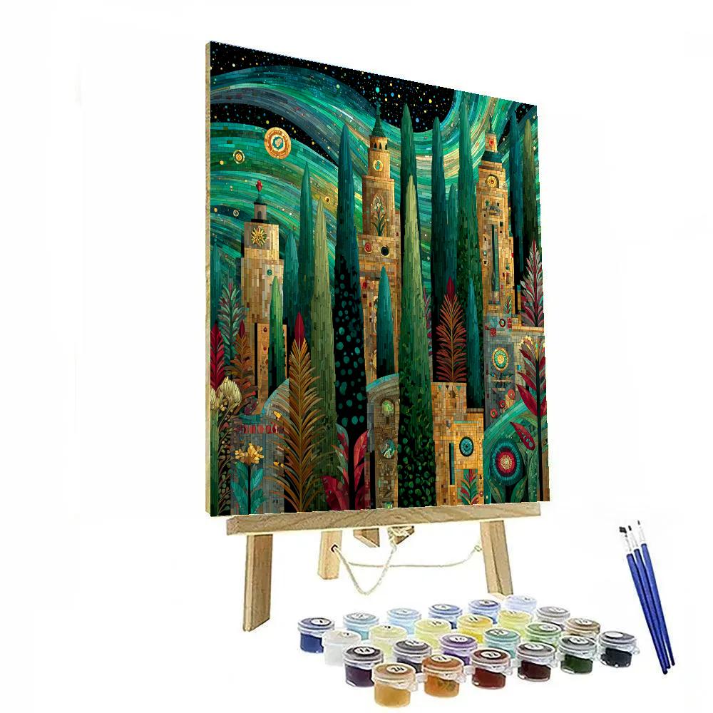 Gustav Klimt Inspired Aurora Cypress Grove paint by numbers