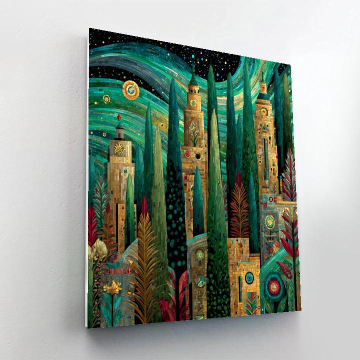 Gustav Klimt Inspired Aurora Cypress Grove paint by numbers