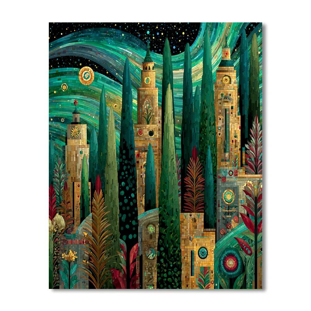 Gustav Klimt Inspired Aurora Cypress Grove paint by numbers