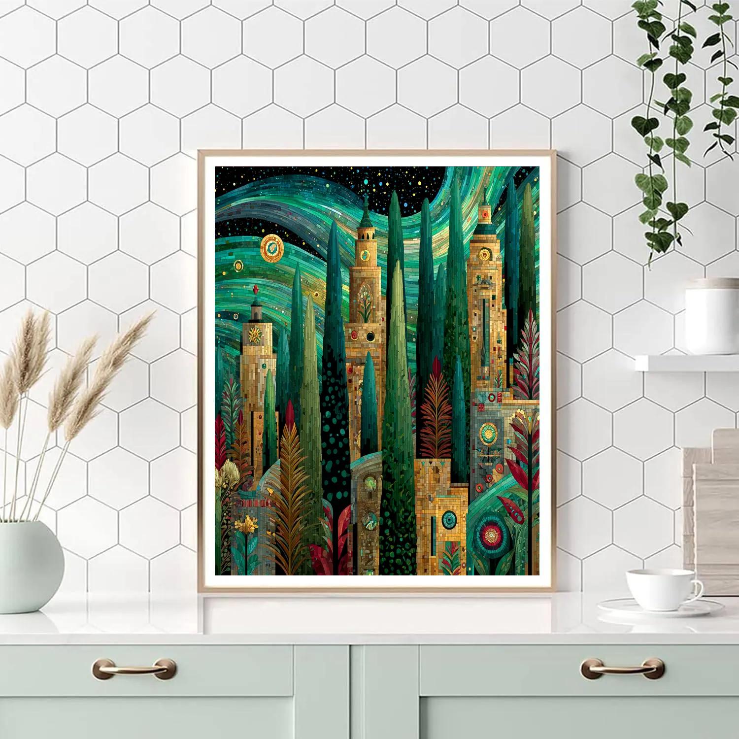 Gustav Klimt Inspired Aurora Cypress Grove paint by numbers