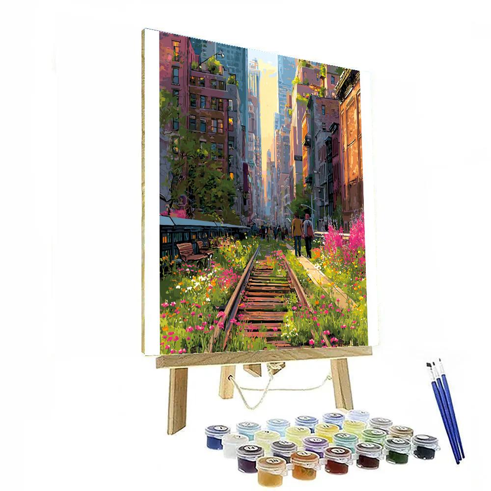 High Line Garden Walk At Golden Hour New York City United States paint by color