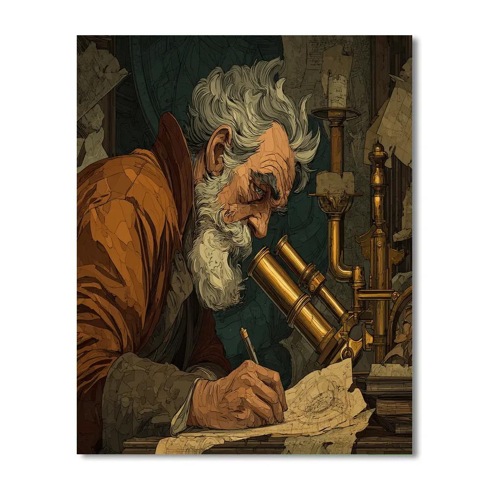 Rembrandt Inspired Astronomer With Brass Telescope paint by color