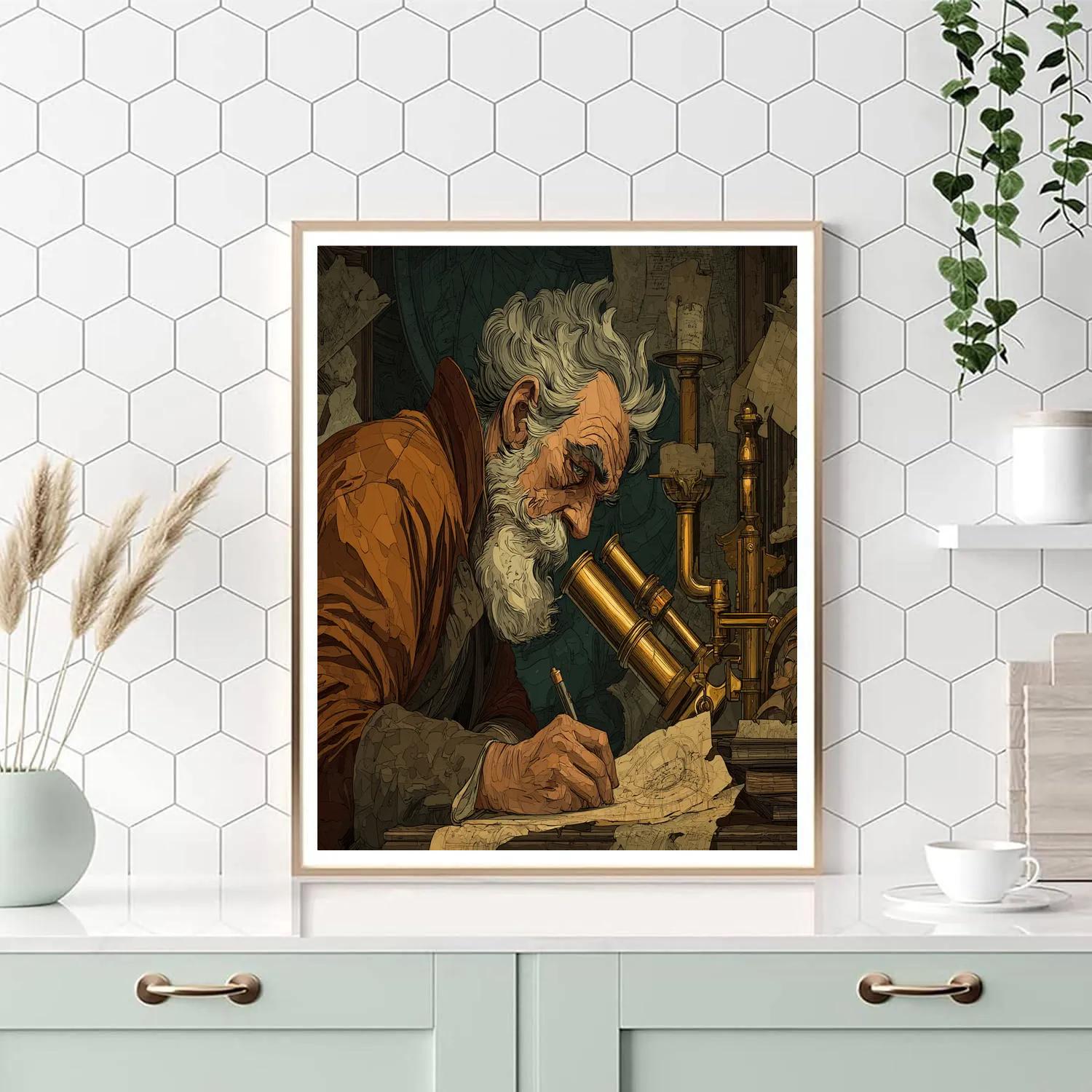 Rembrandt Inspired Astronomer With Brass Telescope paint by color