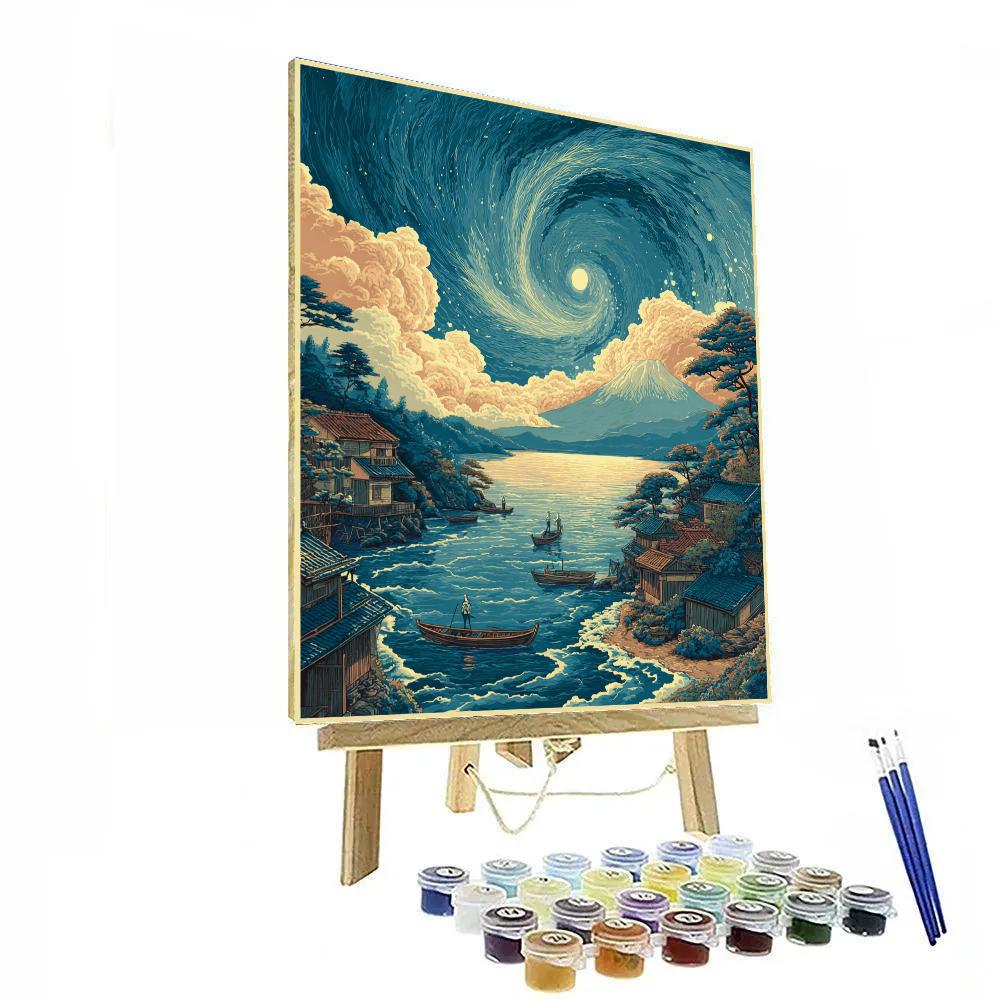 Hokusai Inspired Comet Over Fishing Village painting number kit [AI-54686859-1de9f2054769]