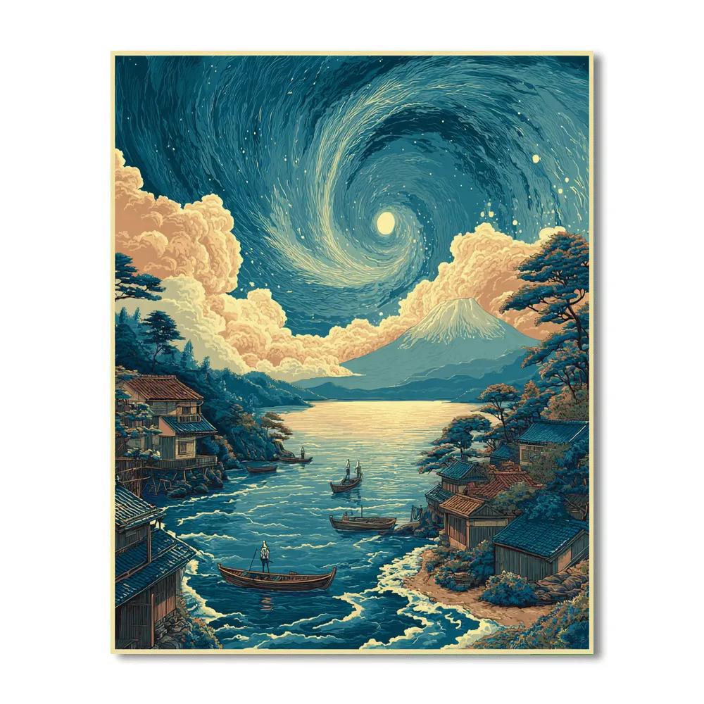 Hokusai Inspired Comet Over Fishing Village painting number kit [AI-54686859-db2be7ba9a56]