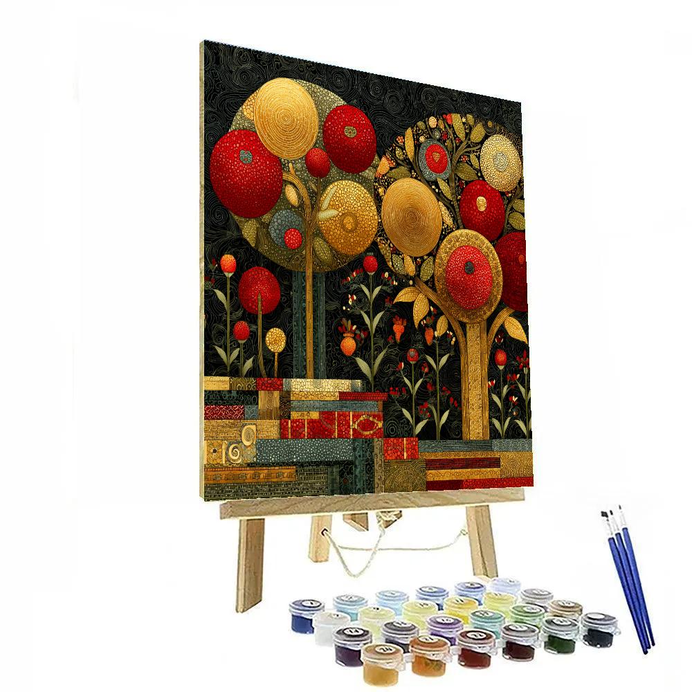Gustav Klimt Inspired Ruby Nebula Orchard Paint by numbers art [AI-3e021e3b-81830adebdc1]