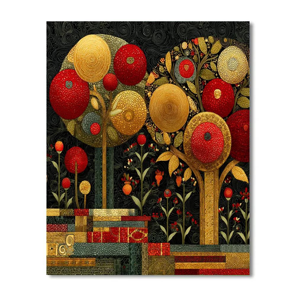 Gustav Klimt Inspired Ruby Nebula Orchard Paint by numbers art [AI-3e021e3b-2b8cbdbb0289]