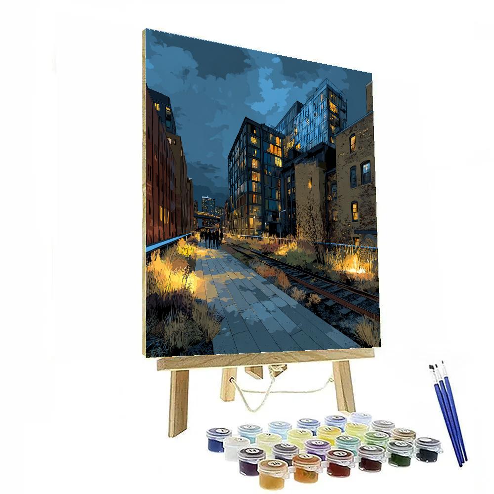 High Line Garden Walk At Dusk New York City United States paint by color [AI-c7393710-dc1e886c36d7]