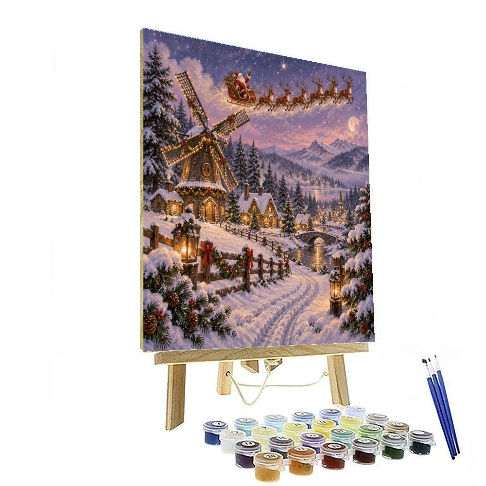 Santa Over The Lavender Windmill paint by number [AI-dc383055-4b5de4d39bc9]