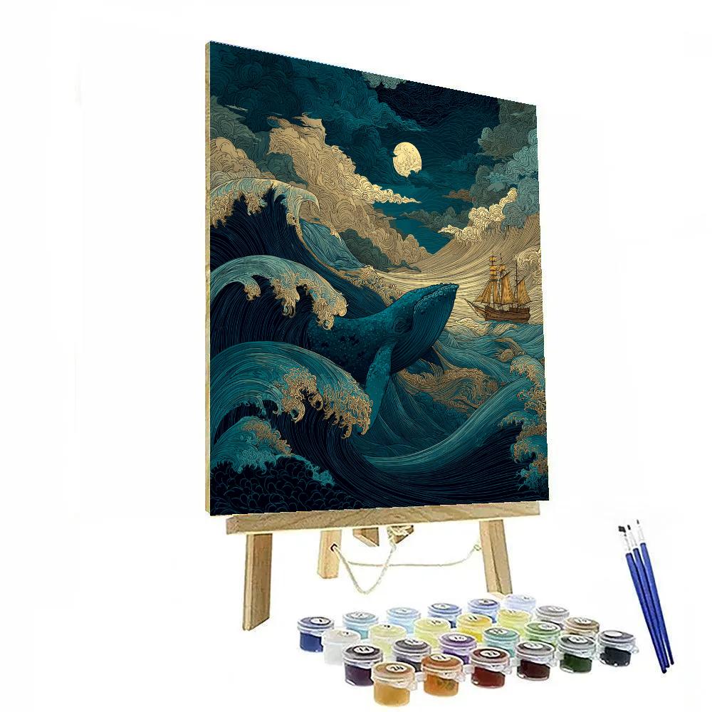 Hokusai Inspired Moonlit Whale Voyage Painting by numbers kit [AI-d6d2f507-95c5a4122704]