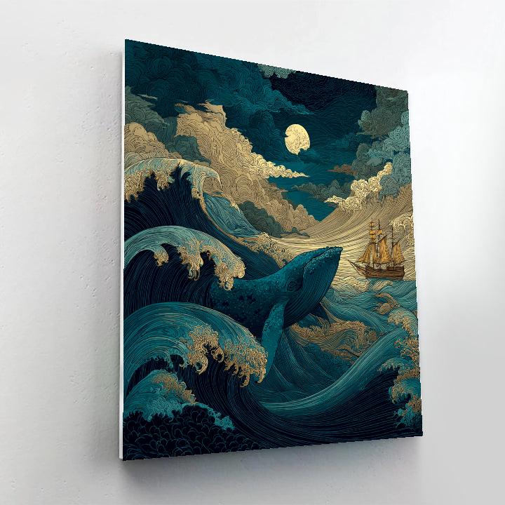 Hokusai Inspired Moonlit Whale Voyage Painting by numbers kit [AI-d6d2f507-68c71b9965ac]