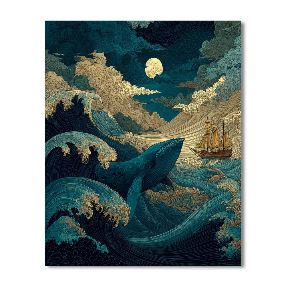 Hokusai Inspired Moonlit Whale Voyage Painting by numbers kit [AI-d6d2f507-7c9408282ea9]