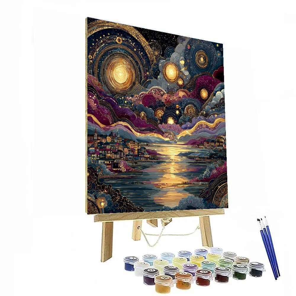Gustav Klimt Inspired Celestial Time Tapestry Paint by numbers art [AI-e5eba2c8-a512392fddfa]