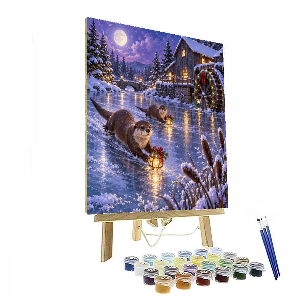 Tinsel Otters At The Moonlit Millpond Painting by numbers kit [AI-1f7c3164-3d175057630c]