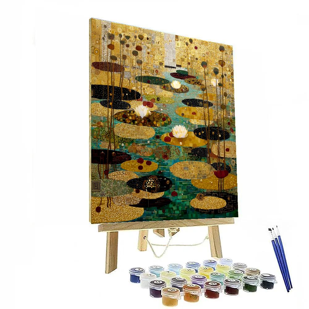 Gustav Klimt Inspired Golden Saffron Bog Mosaic paint by numbers [AI-cdd63233-49e2b44708d8]