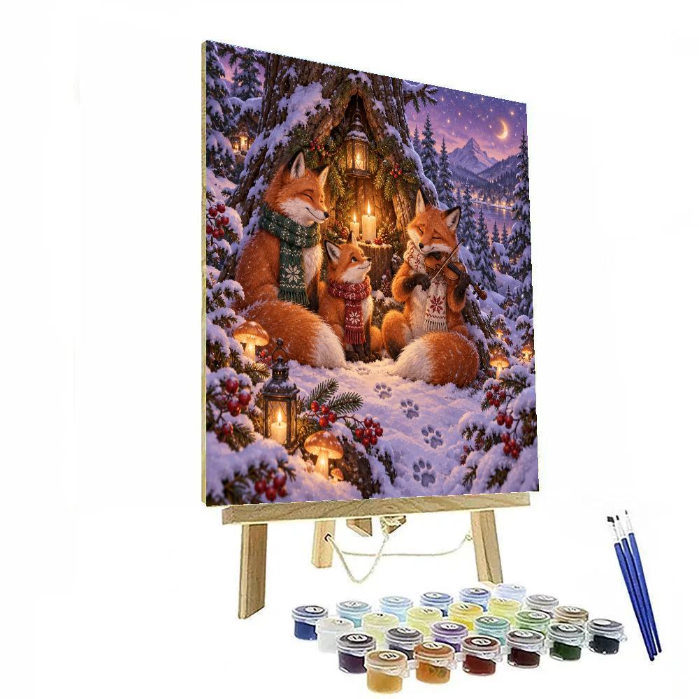 Snowy Violin Foxes At Candle Pine Hollow paint by numbers [AI-3f89712a-900b8ce56e90]