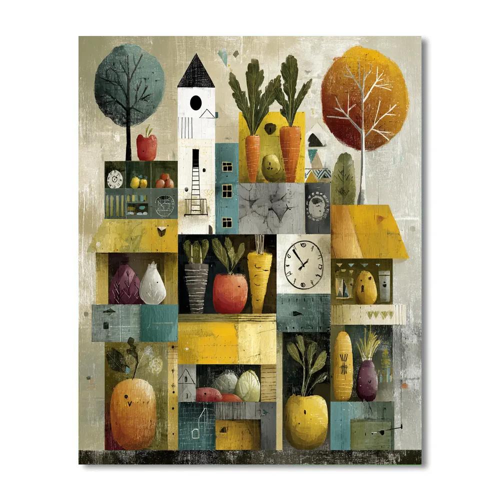Paul Klee Inspired Vegetable Clockwork Market Number painting [AI-ff67335e-bb24fba76863]