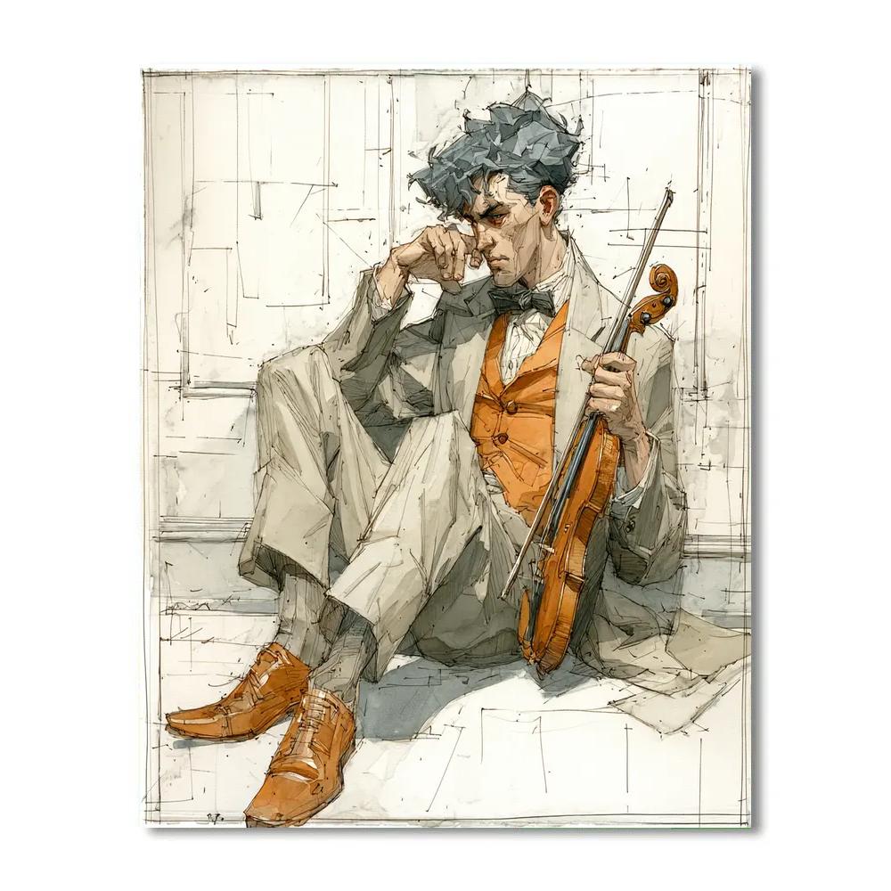 Egon Schiele Inspired Winter Violin Portrait DIY paint by numbers [AI-22a8b771-29e7d62761da]