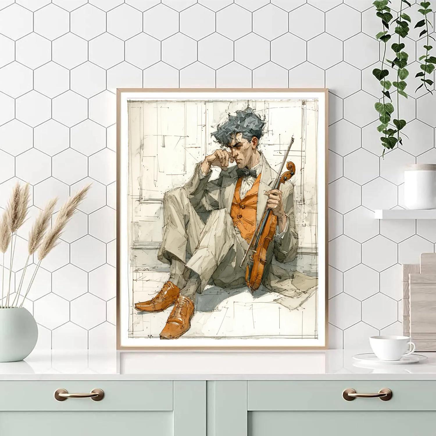 Egon Schiele Inspired Winter Violin Portrait DIY paint by numbers [AI-22a8b771-d8d0ab236a60]