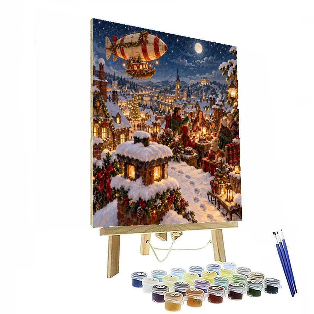 Marzipan Airship Above The Snowy Rooftop Feast paint by number [AI-98df39ad-a8722d282d8e]