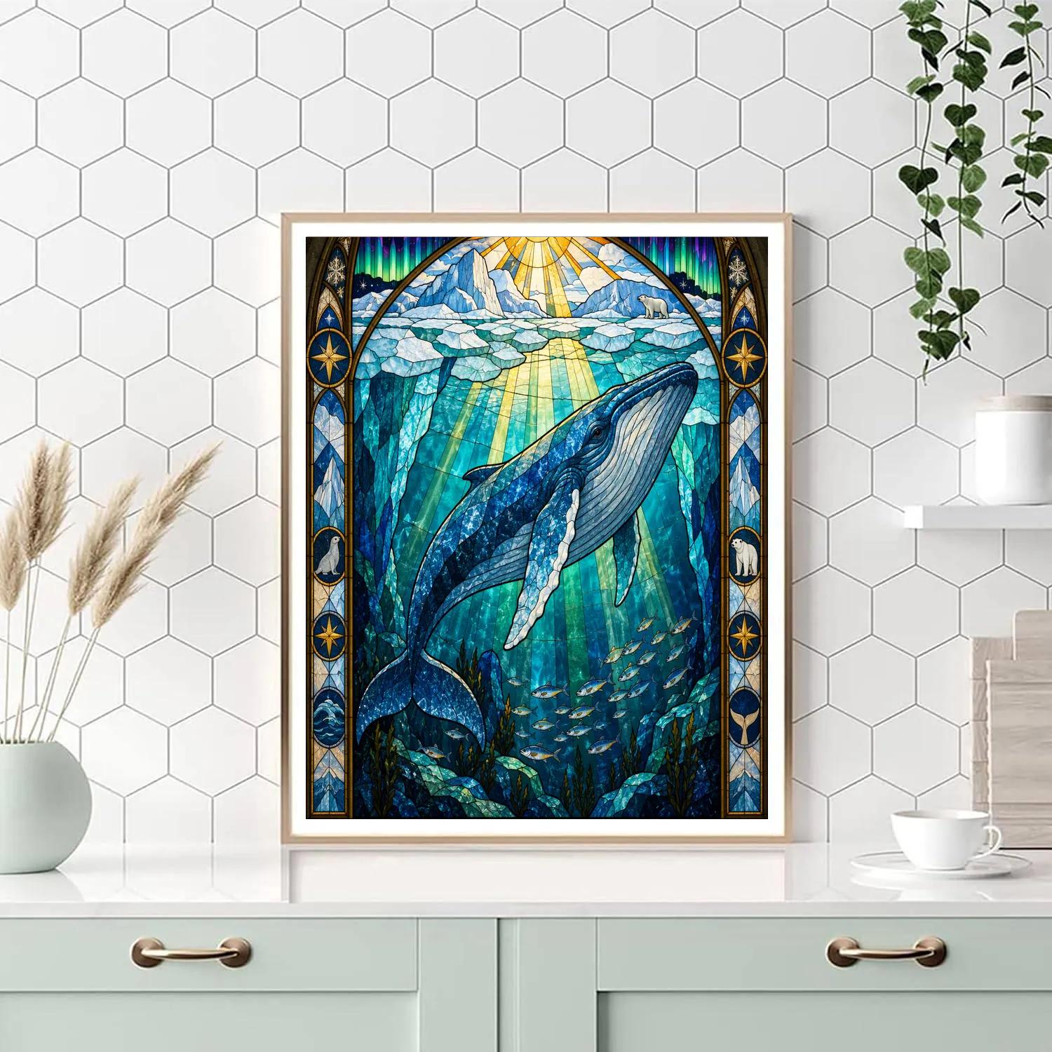 Stained Glass Arctic Whale Chapel Paint by numbers kits [AI-1eee7827-55b9a045e8b3]
