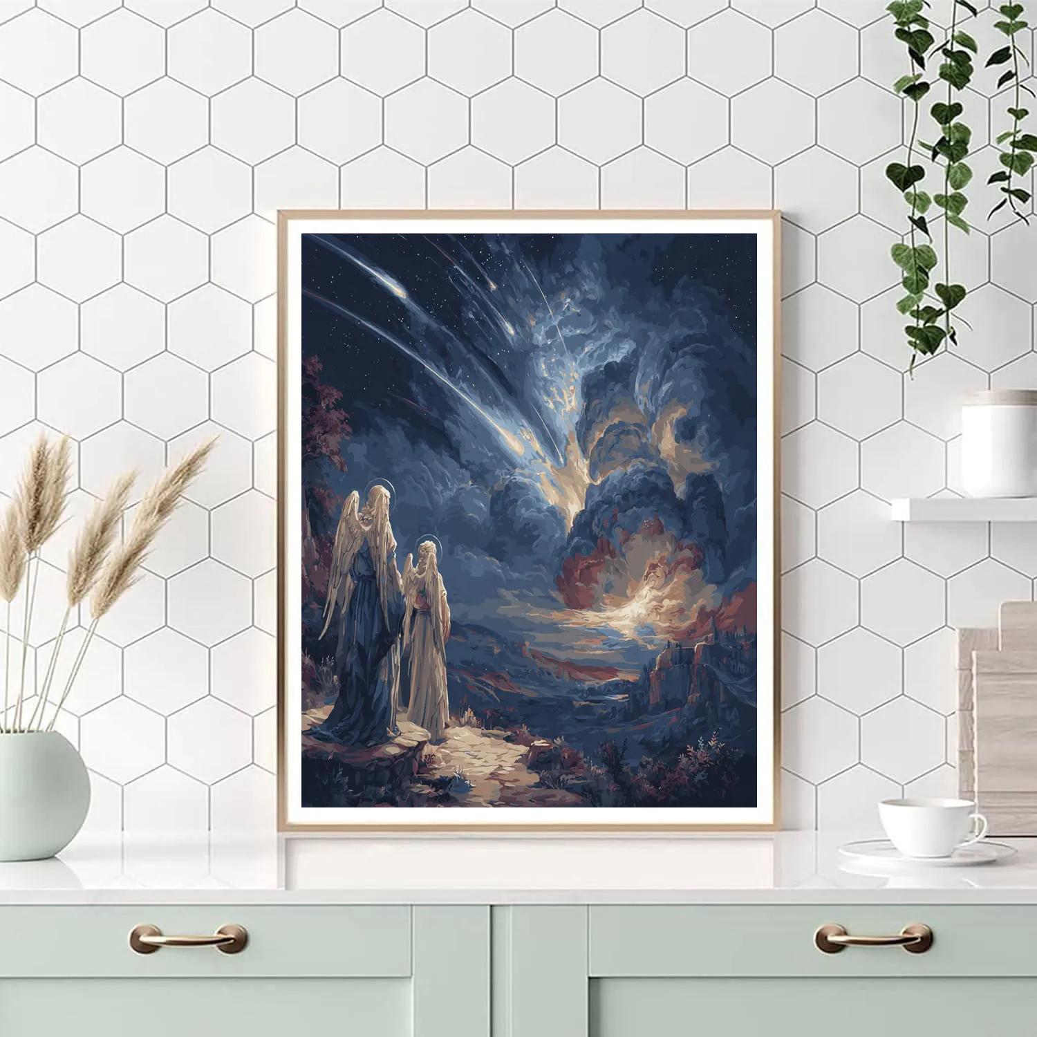 William Blake Inspired Angelic Meteor Shower Painting by numbers kit [AI-b7517f56-8e0618a9f830]