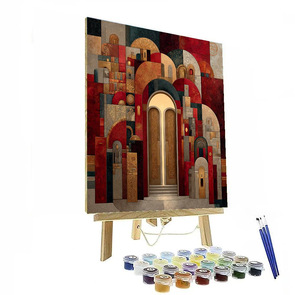 Gustav Klimt Inspired Crimson Harmonic Threshold paint by numbers [AI-4f69226b-9ed6808da013]