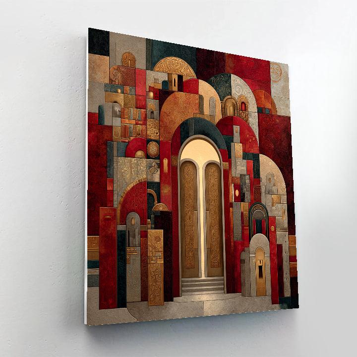 Gustav Klimt Inspired Crimson Harmonic Threshold paint by numbers [AI-4f69226b-8abed4da7156]