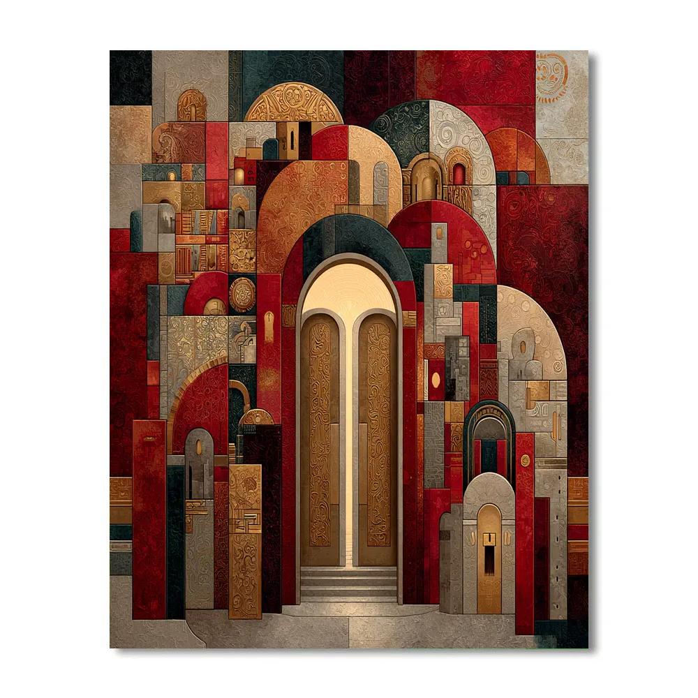 Gustav Klimt Inspired Crimson Harmonic Threshold paint by numbers [AI-4f69226b-ea45357f8878]