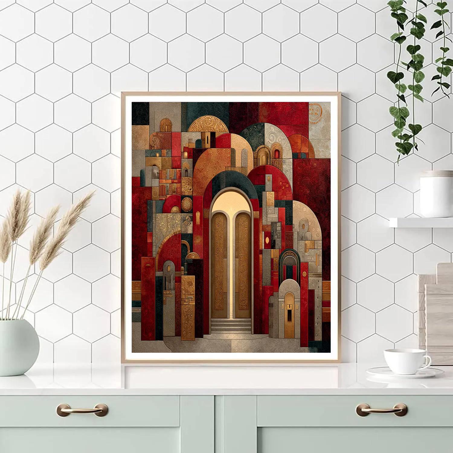 Gustav Klimt Inspired Crimson Harmonic Threshold paint by numbers [AI-4f69226b-22b7a33ab4f5]