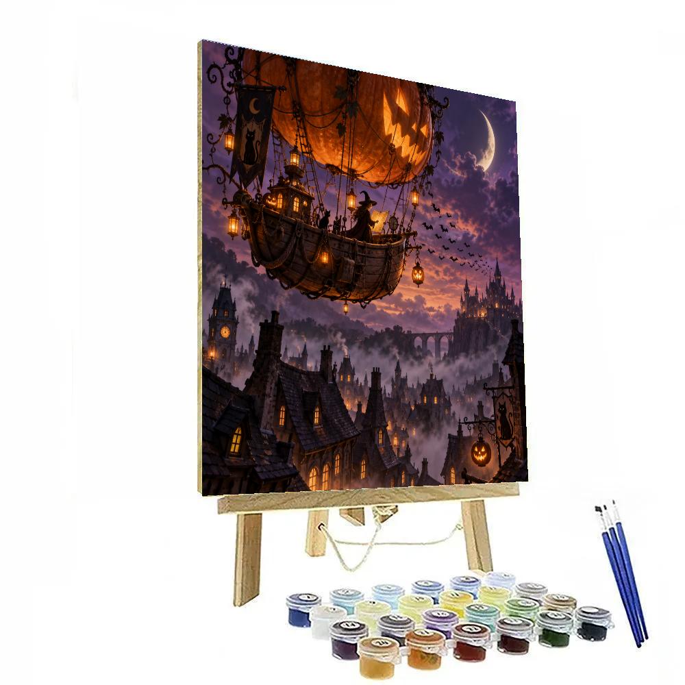 Halloween Pumpkin Airship Crossing Numbered painting kits [AI-43fcf4a5-30a489c0b655]
