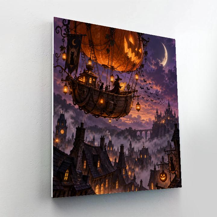 Halloween Pumpkin Airship Crossing Numbered painting kits [AI-43fcf4a5-a09bddd9e2e8]