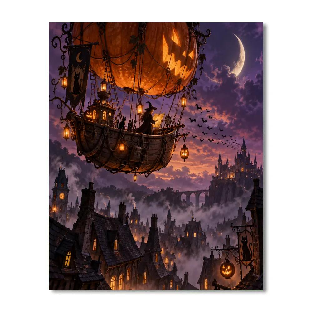 Halloween Pumpkin Airship Crossing Numbered painting kits [AI-43fcf4a5-a794775305ce]