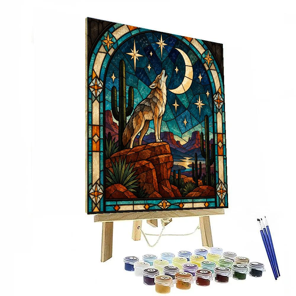 Stained Glass Desert Moon Coyote Paint by numbers kits [AI-93259df5-6715a1cf72a3]