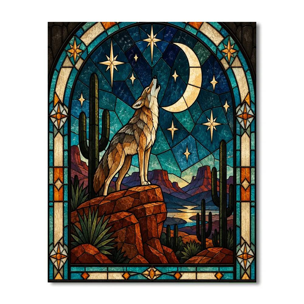 Stained Glass Desert Moon Coyote Paint by numbers kits [AI-93259df5-d7408730e314]