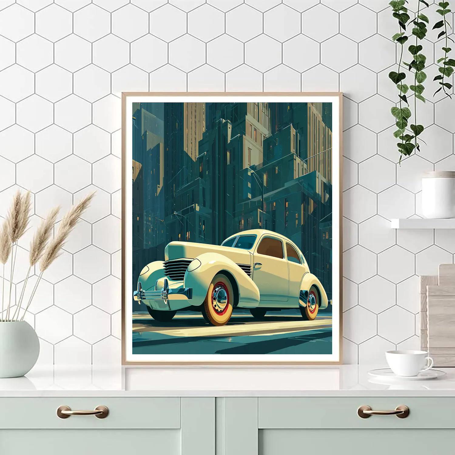 Tamara De Lempicka Inspired Chrome Vintage Car Paint by numbers art [AI-be0e7fa3-7984ca4e1b46]