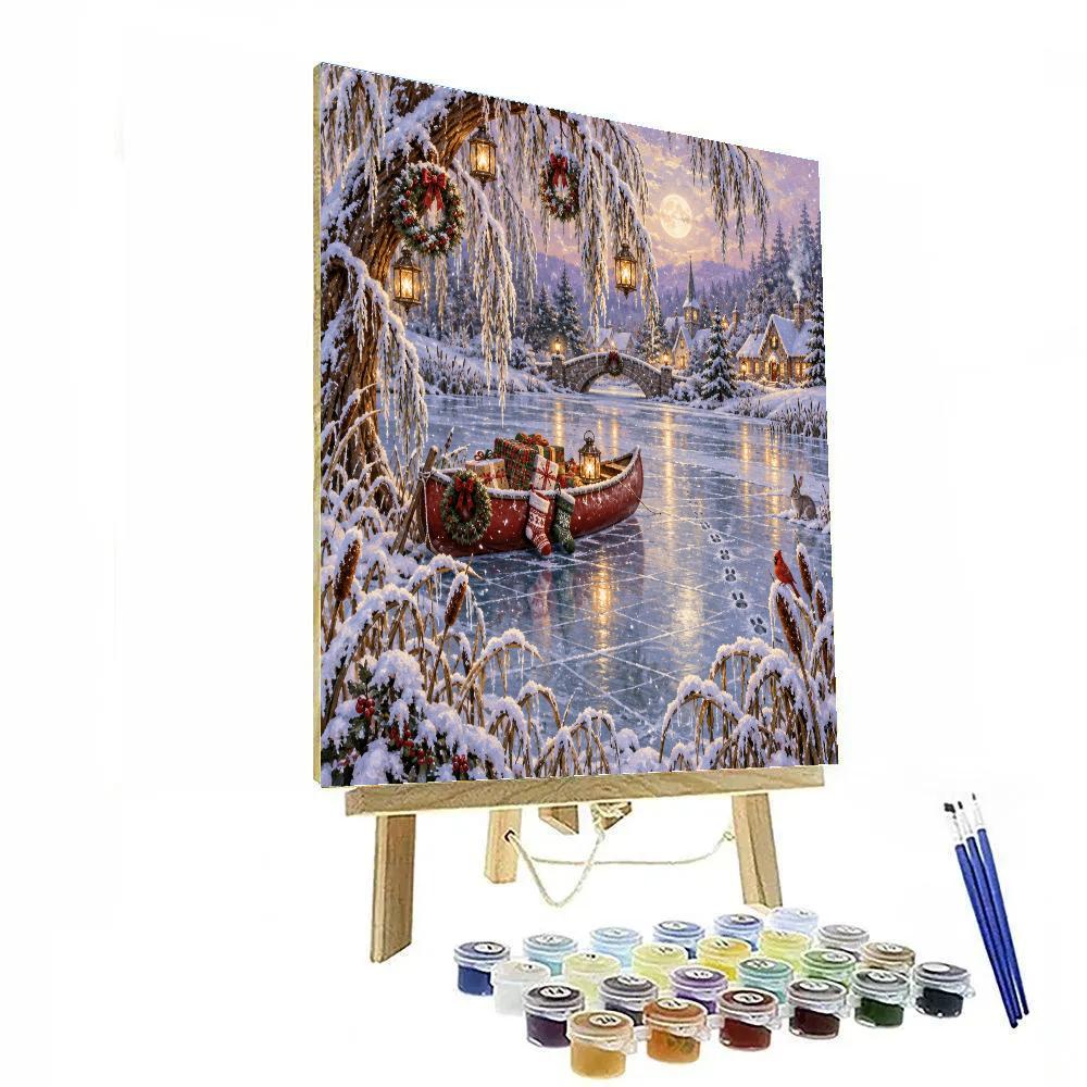 Moonlit Stocking Canoe On The Frozen Willow Pond paint by numbers [AI-9eb73545-5bf21271a598]