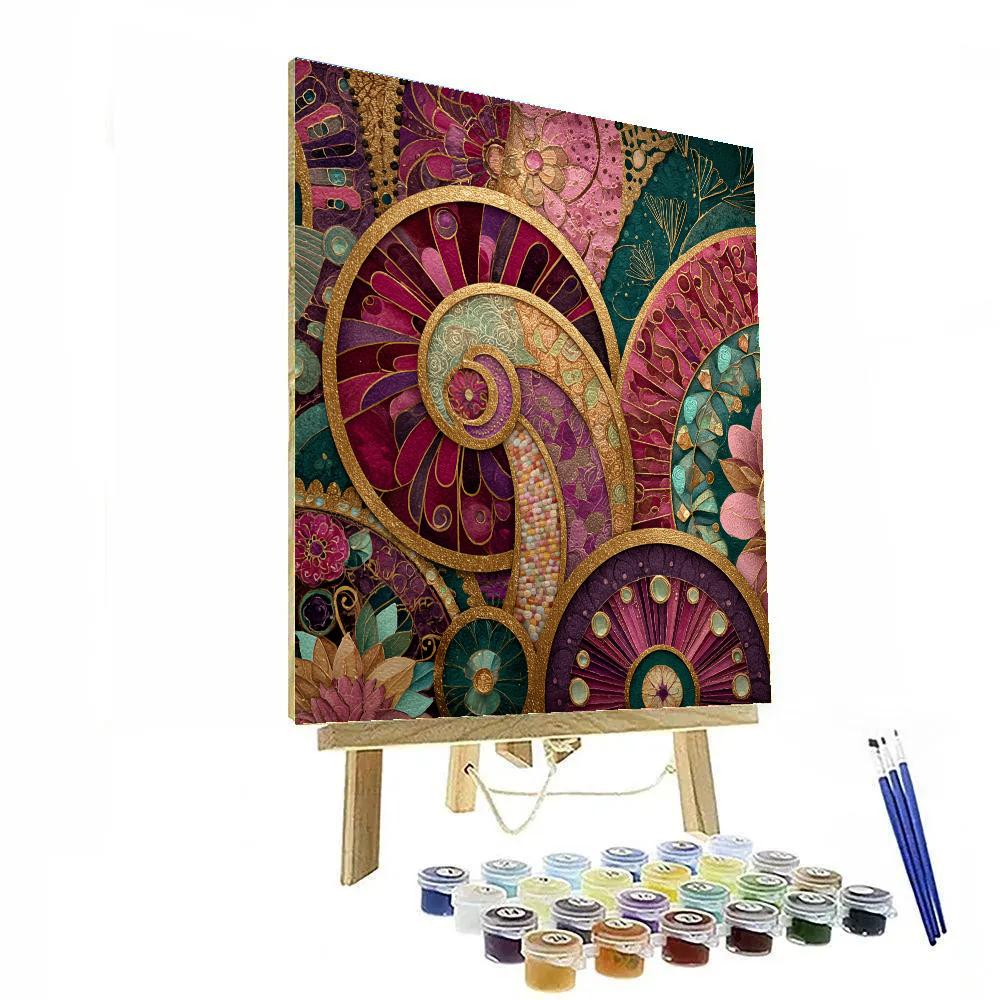 Gustav Klimt Inspired Amaranth Geometry Of First Bloom Paint by numbers art [AI-8d2447a2-056e584f0d58]