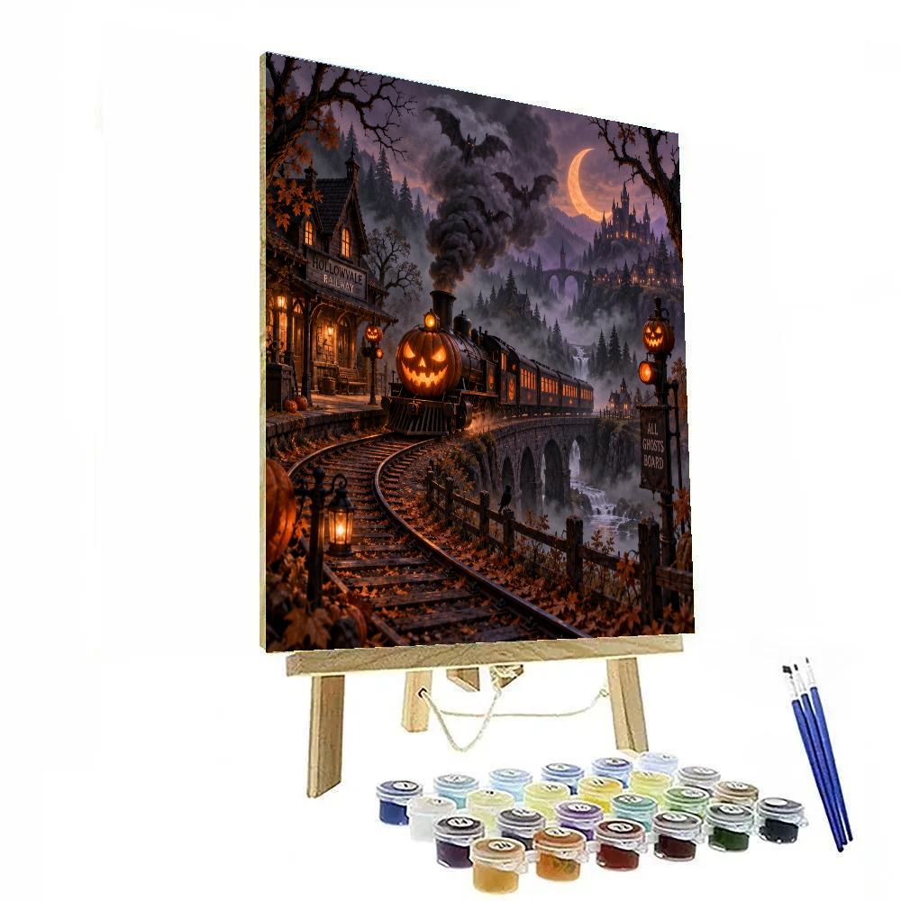Halloween Pumpkin Train Through Fog Hollow Paint by numbers art [AI-06a943c6-21a6b28caded]
