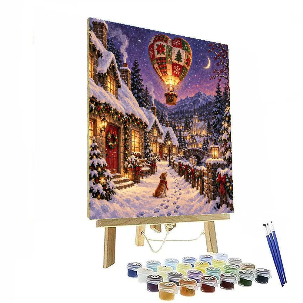 Yule Hearth Balloon Over Snowy Chimney Lane Painting by numbers kit [AI-ba1b75d7-d903c1ede17e]