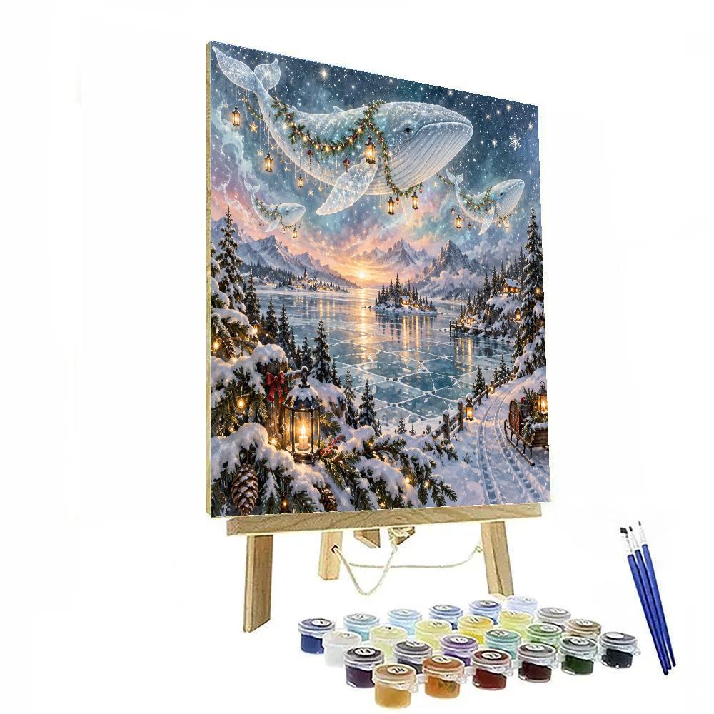 Snow Lantern Whales Above The Evergreen Bay DIY paint by numbers [AI-c7e60572-241a1089ca27]