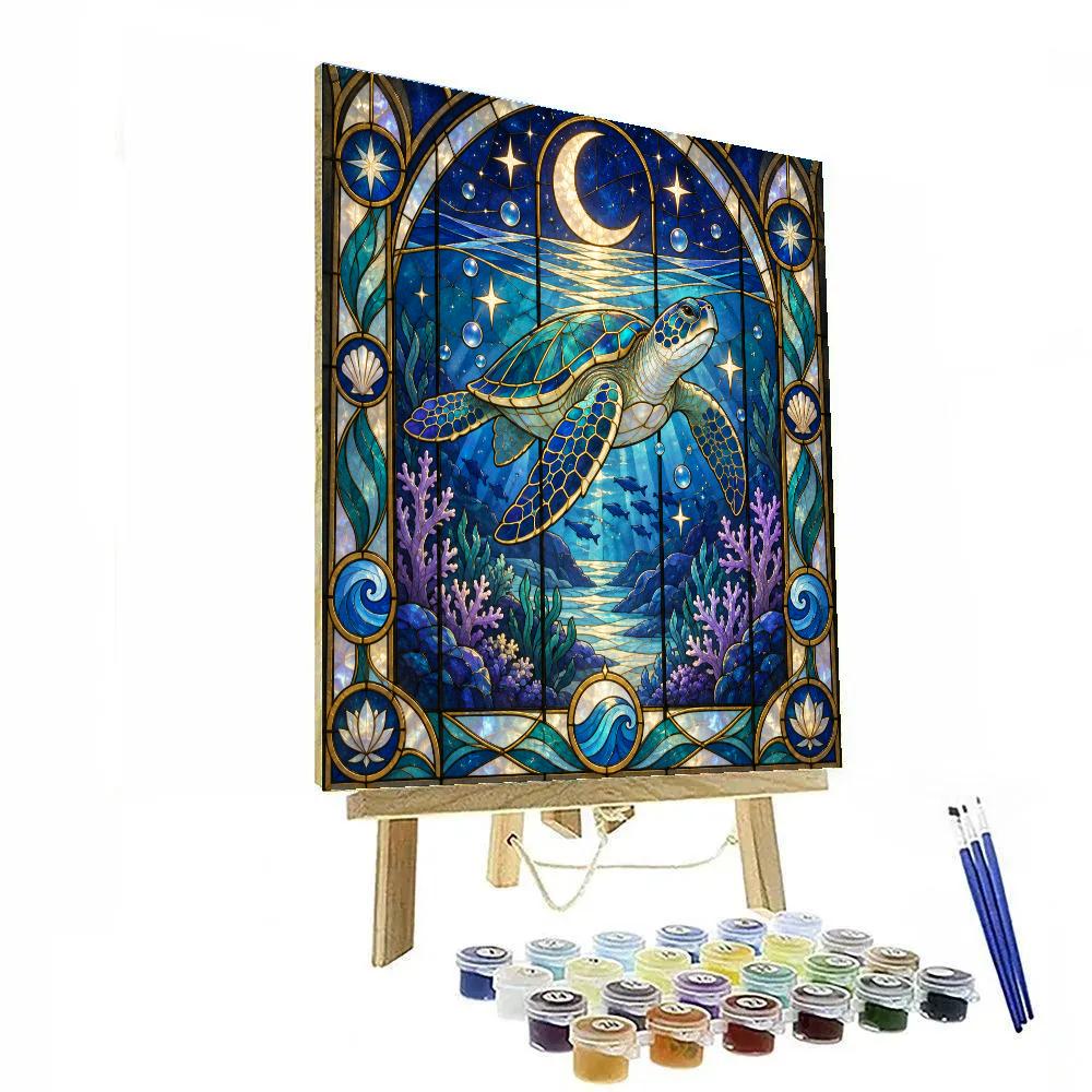 Stained Glass Celestial Turtle Lagoon Numbered painting kits [AI-f96d6b6a-a387ee19d1d5]