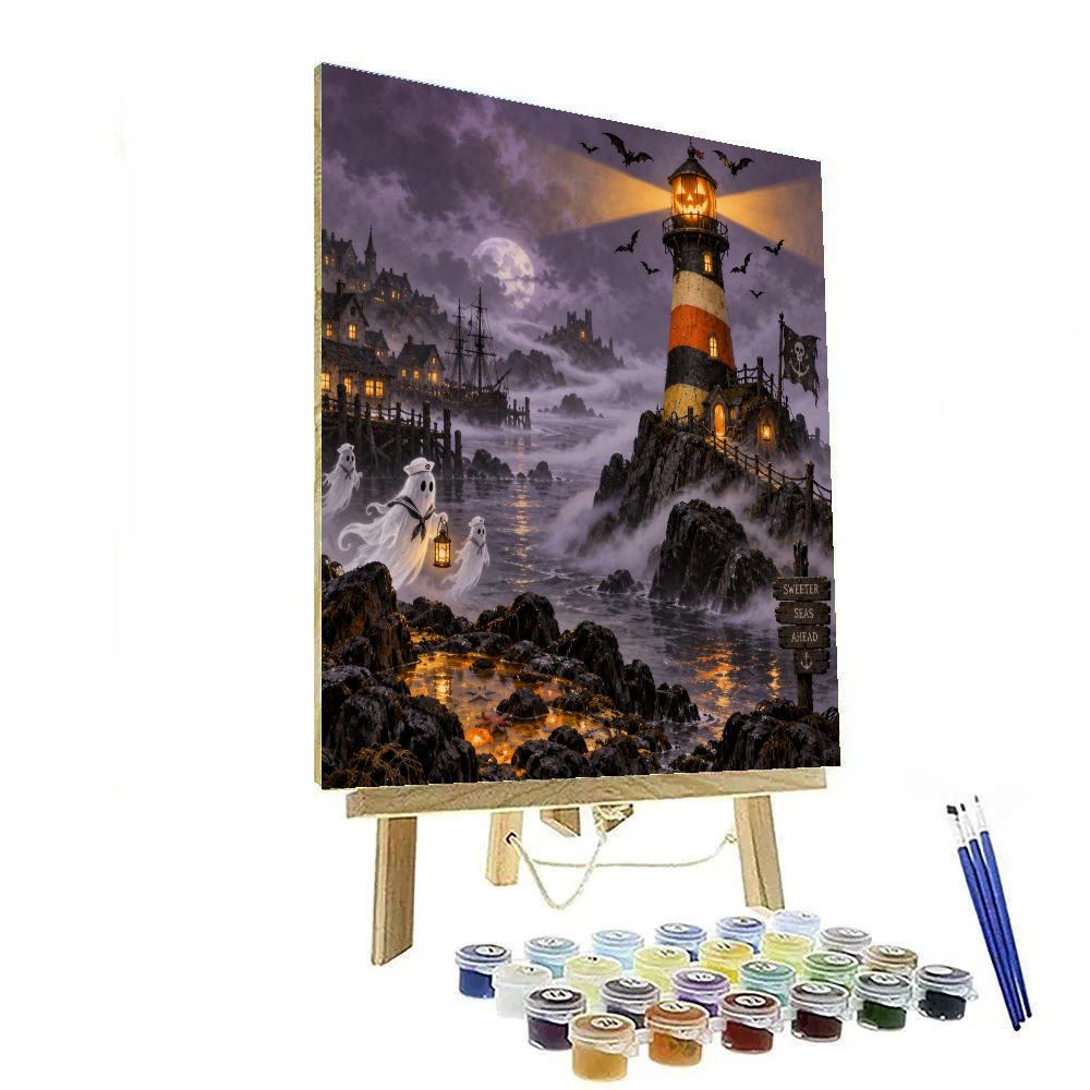 Halloween Foggy Candy Corn Lighthouse paint by numbers [AI-ab95e1b7-5cd4d37c73a2]