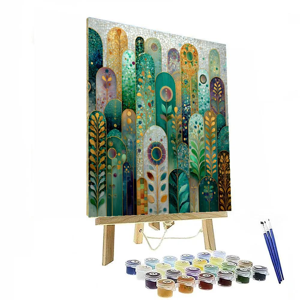 Gustav Klimt Inspired Verdant Equinox Resonance Veil Paint by numbers art [AI-f1ffee58-79a13b305b22]